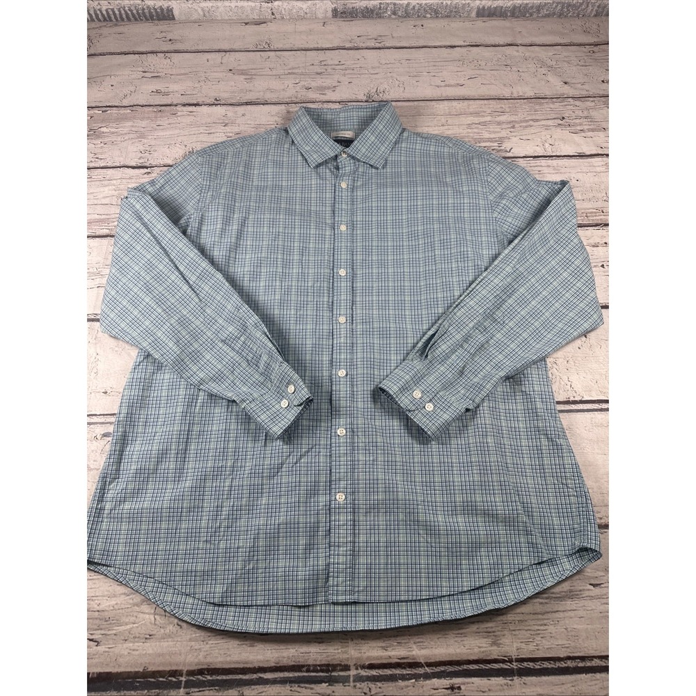 Jos. A. Bank Travelers Collection Shirt Men Tailored Fit Plaid Blue XL EXCELLENT